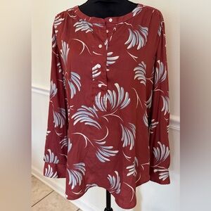 LOFT Rust Floral Print Blouse – Size XL